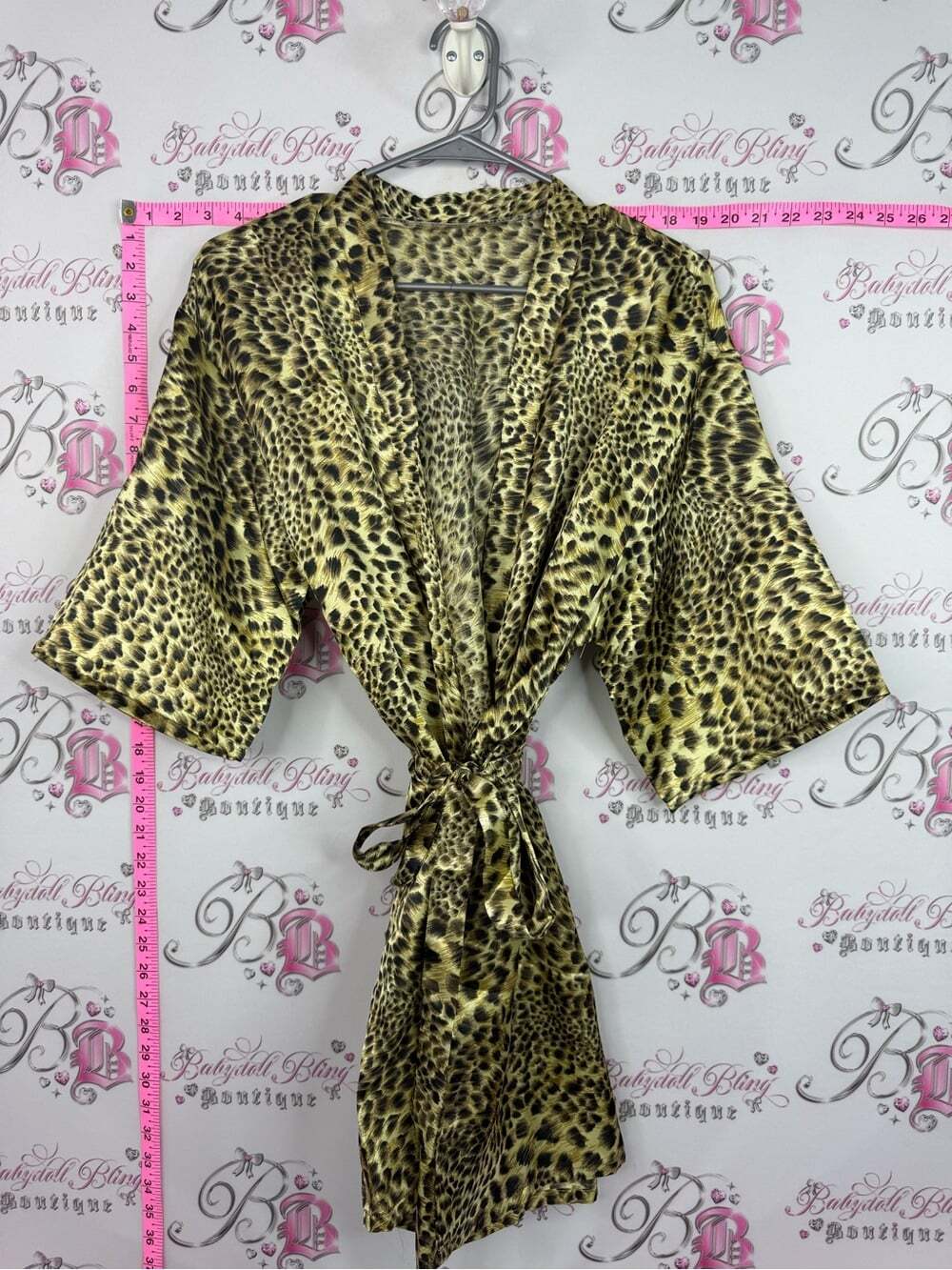 Robe Leopard Print Satin Kimono Robe - Yellow/Black